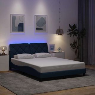 voodiraam LED-iga ilma madratsita, sinine, 120x200 cm, kangas