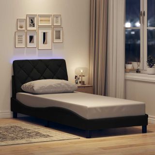 voodiraam LED-iga ilma madratsita , must, 90x200cm, kangas