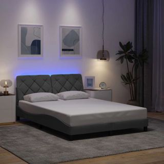 voodiraam LED-iga ilma madratsita, helehall, 120x200 cm, kangas