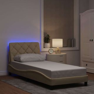 voodiraam LED-iga ilma madratsita, kreem, 80x200 cm, kangas