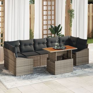 8 tükki aia söögikomplekt padjadega hall polü rattan akaatsia