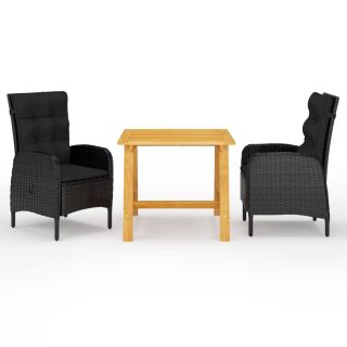 3-osaline aia söögimööbli komplekt, must