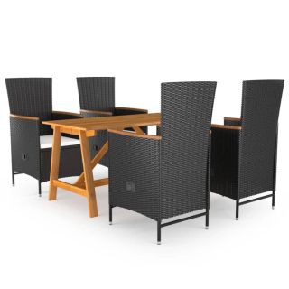 5-osaline aiamööbli söögikomplekt, must