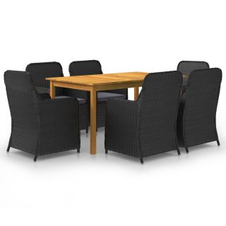 7-osaline aiamööbli söögikomplekt, must