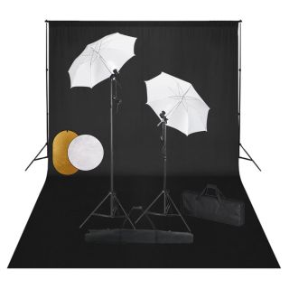 fotostuudiokomplekt lambid, vihmavari, taustapilt ja reflektor