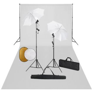 fotostuudiokomplekt lambid, vihmavari, taustapilt ja reflektor