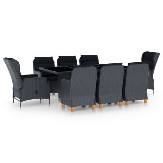 9-osaline aiamööblikomplekt patjadega, polürotang, tumehall