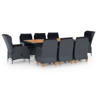9-osaline aiamööblikomplekt patjadega, polürotang, tumehall