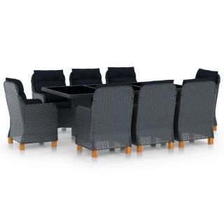 9-osaline aiamööblikomplekt patjadega, polürotang, tumehall