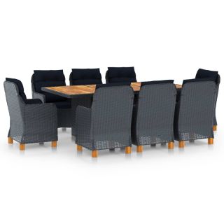 9-osaline aiamööblikomplekt patjadega, polürotang, tumehall