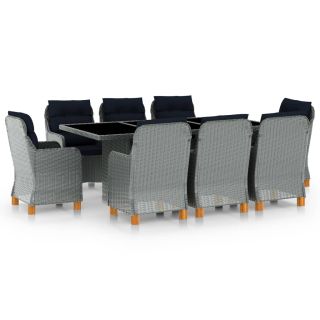 9-osaline aiamööblikomplekt patjadega, polürotang, helehall