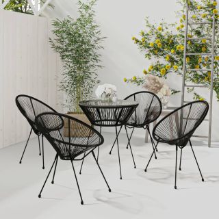 5-osaline aiamööbli komplekt, PVC-rotang, must