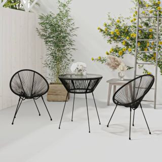 3-osaline aiamööbli komplekt, PVC-rotang, must
