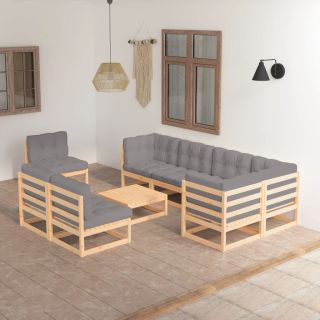 9-osaline aiamööbli komplekt patjadega, toekas männipuit