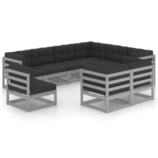 9-osaline aiadiivanikomplekt patjadega, hall, täismännipuit