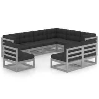 9-osaline aiadiivanikomplekt patjadega, hall, täismännipuit