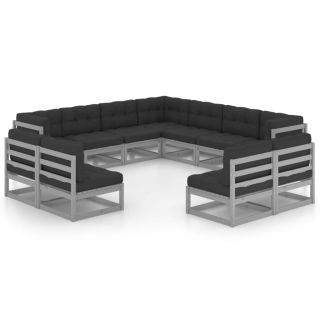 11-osaline aiadiivanikomplekt patjadega, hall, täismännipuit