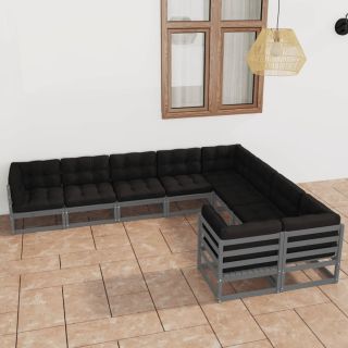 9-osaline aiadiivanikomplekt patjadega, hall, täismännipuit