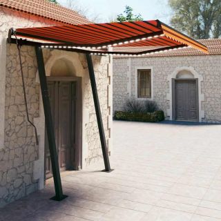 Ручная выдвижная маркиза со светодиодами, 3,5x2,5 м, оранжево-коричневая