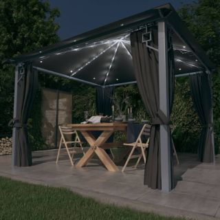 varikatus, kardin, LED-nöörvalgusti 3x3 m antratsiit alumiinium
