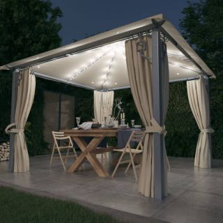 varikatus, kardin, LED-nöörvalgusti 3x3 m kreemjas alumiinium