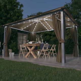varikatus, kardin, LED-nöörvalgusti 4x3 m pruunikas alumiinium