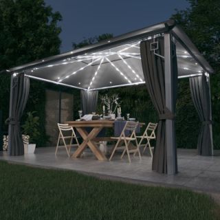 varikatus, kardin, LED-nöörvalgusti 4x3 m antratsiit alumiinium