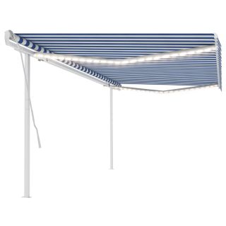 Ручная выдвижная маркиза, светодиоды, 5x3,5 м, сине-белая