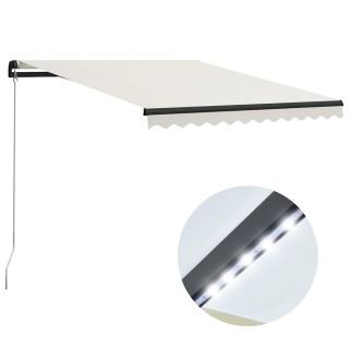 käsitsi sissetõmmatav varikatus LEDiga 300 x 250 cm kreemjas