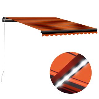 käsitsi sissetõmmatav varikatus, LED 350x250 cm, oranž ja pruun