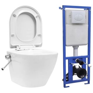seinale kinnituv ääreta peidetud loputuskastiga WC-pott, valge