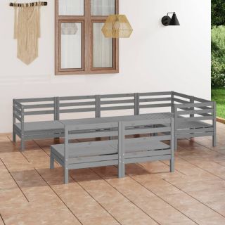7-osaline aiamööblikomplekt, täismännipuit, hall