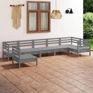 7-osaline aiamööblikomplekt, täismännipuit, hall