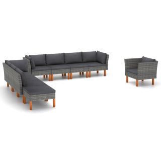 9-osaline aiadiivani komplekt, polürotang, eukalüptipuit, hall