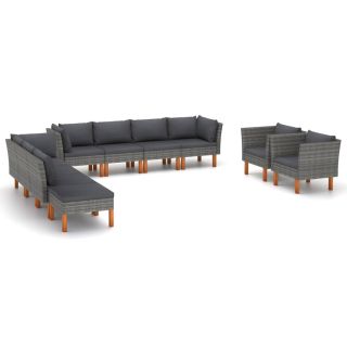 10-osaline aiadiivani komplekt, polürotang, eukalüptipuit, hall
