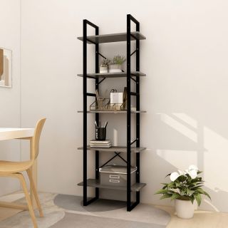 Книжный шкаф 5-ти ярусный, серый, 60x30x175 см, сосна