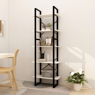 5-ти уровневый книжный шкаф, белый, 60x30x175 см, сосна