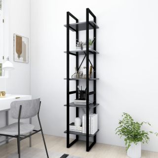 5-ти уровневый книжный шкаф, серый, 40x30x175 см, искусственное дерево