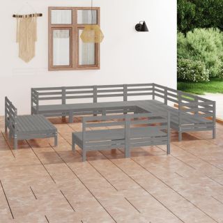 11-osaline aiamööblikomplekt, täismännipuit, hall