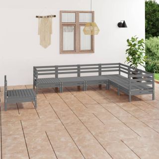 7-osaline aiamööblikomplekt, täismännipuit, hall