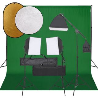 fotostuudio komplekt valgustuse, taustapildi ja reflektoriga
