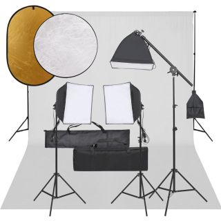 fotostuudio komplekt valgustuse, taustapildi ja reflektoriga