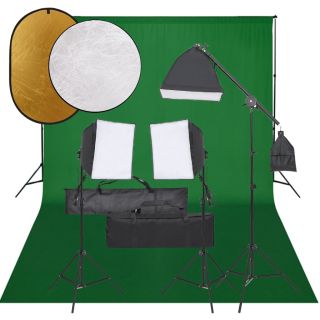 fotostuudio komplekt valgustuse, taustapildi ja reflektoriga