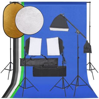 fotostuudio komplekt valgustuse, taustapildi ja reflektoriga