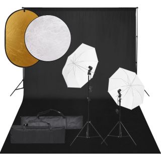fotostuudiokomplekt valgustuse, taustapildi ja reflektoriga