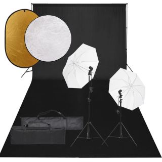 fotostuudiokomplekt valgustuse, taustapildi ja reflektoriga