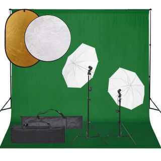 fotostuudiokomplekt valgustuse, taustapildi ja reflektoriga