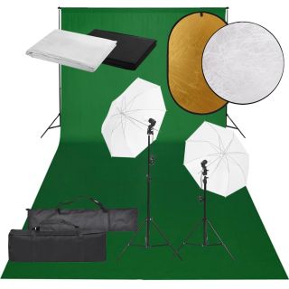 fotostuudiokomplekt valgustuse, taustapildi ja reflektoriga