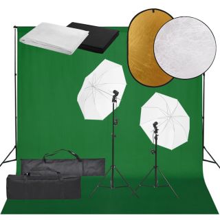 fotostuudiokomplekt valgustuse, taustapildi ja reflektoriga