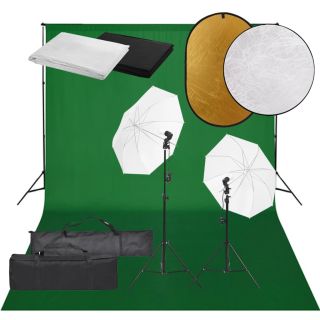 fotostuudiokomplekt valgustuse, taustapildi ja reflektoriga